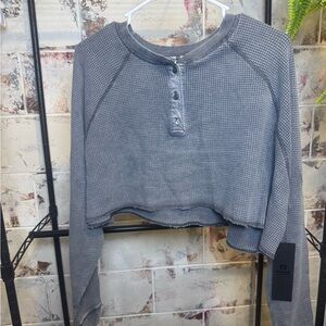 Mono B Charcoal Waffle Knit Crop Top